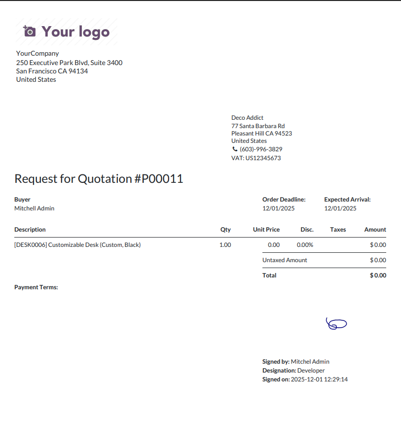 Digital Signature on Purchase Order PDF