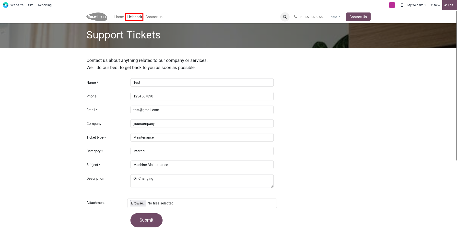 Create a ticket under website