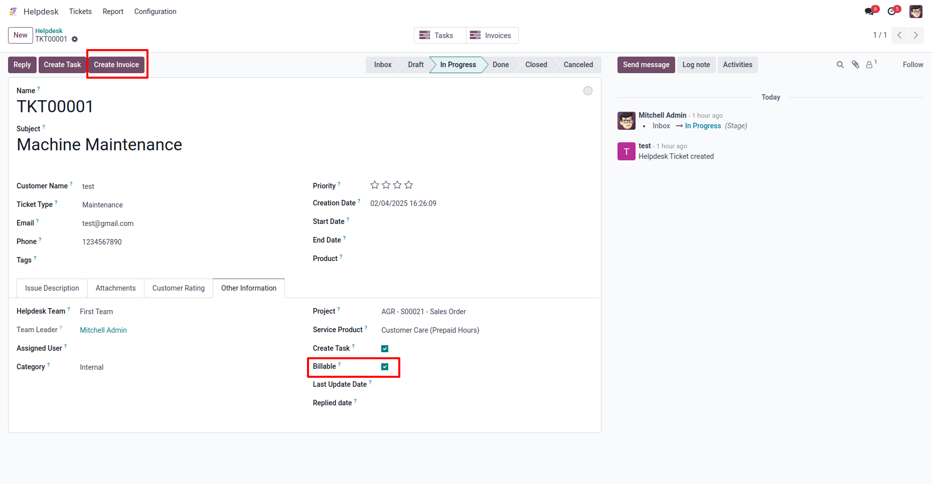 Create Invoice for Billable Ticket