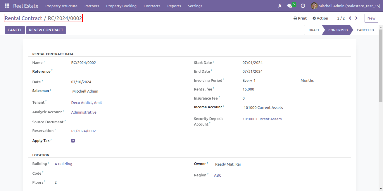 Add Rental Contract Screenshot