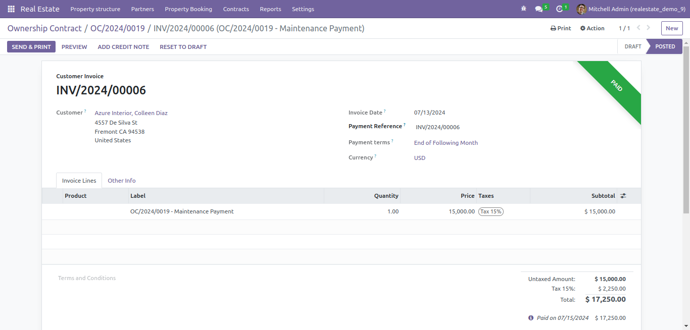 Create Invoice For Contract Screenshot