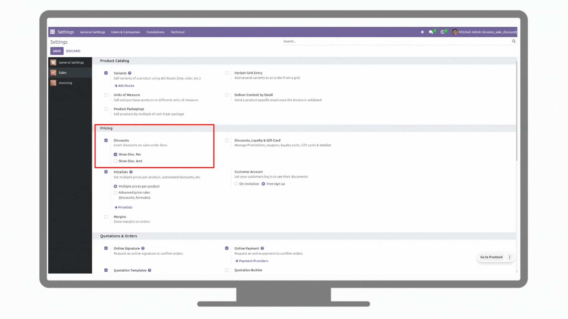 Discount in Amount for Sales/Invoices