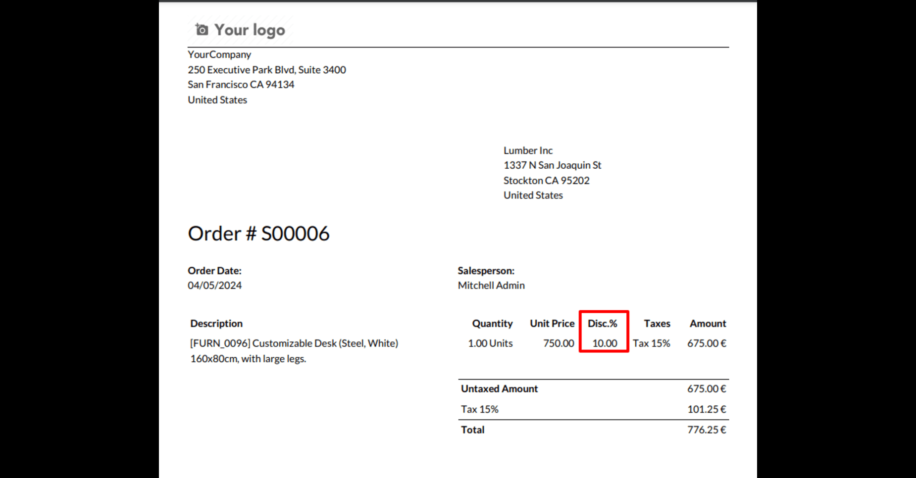 Sales Order with Discount Percentage Screenshot